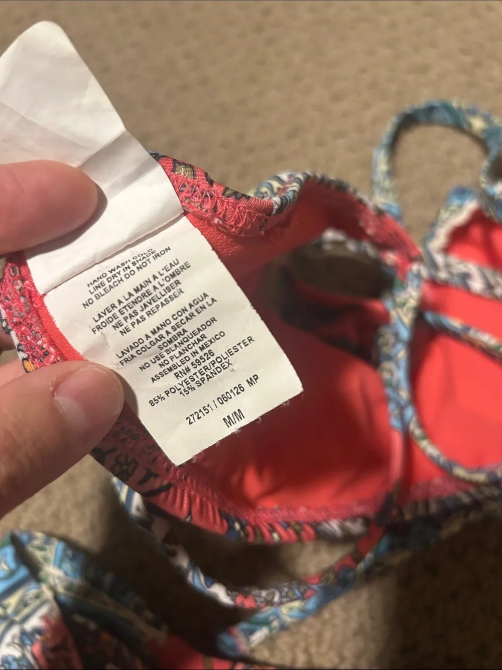 Lucky Brand Coral and Blue Printed Bikini Set